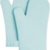 Ribbed Soft Silicone Oven Mitt Set, 7"x13", Milkshake 2 Count