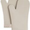 Ribbed Soft Silicone Oven Mitt Set, 7"x13", Milkshake 2 Count