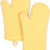 Ribbed Soft Silicone Oven Mitt Set, 7"x13", Milkshake 2 Count