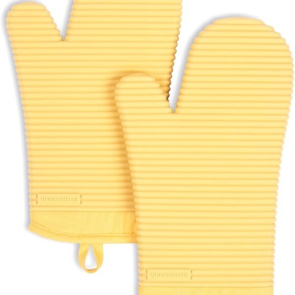 Ribbed Soft Silicone Oven Mitt Set, 7"x13", Milkshake 2 Count