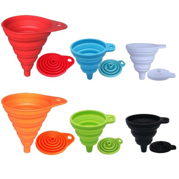 Kitchen Funnel Set 4 Pack, Small and Large, Kitchen Gadgets Accessories Foldable Silicone Collapsible Funnels for Filling Water Bottle Liquid Transfer Food Grade