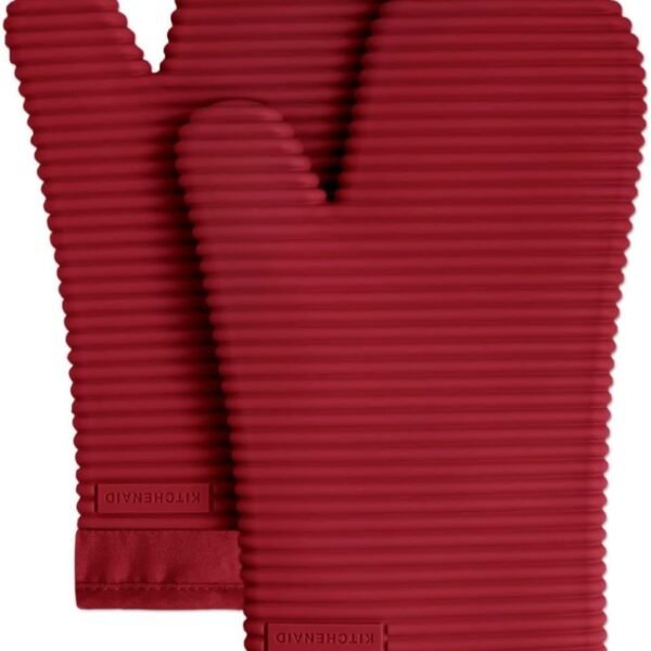 Ribbed Soft Silicone Oven Mitt Set, 7"x13", Milkshake 2 Count