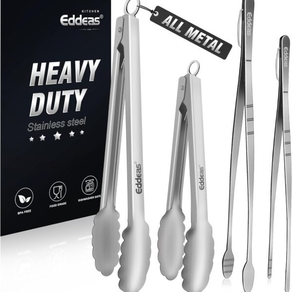 Tongs For Cooking - Heat Resistant 600 Degrees Stainless Steel Kitchen Tong,Heavy Duty Metal Locking Tongs - Perfect for Food,Salad and BBQ set of 3 (7",9" and 12") Dishwasher