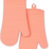 Ribbed Soft Silicone Oven Mitt Set, 7"x13", Milkshake 2 Count