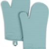 Ribbed Soft Silicone Oven Mitt Set, 7"x13", Milkshake 2 Count
