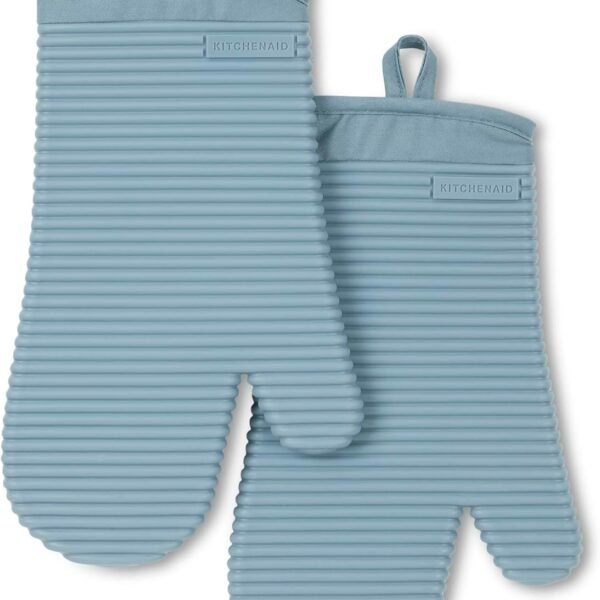 Ribbed Soft Silicone Oven Mitt Set, 7"x13", Milkshake 2 Count