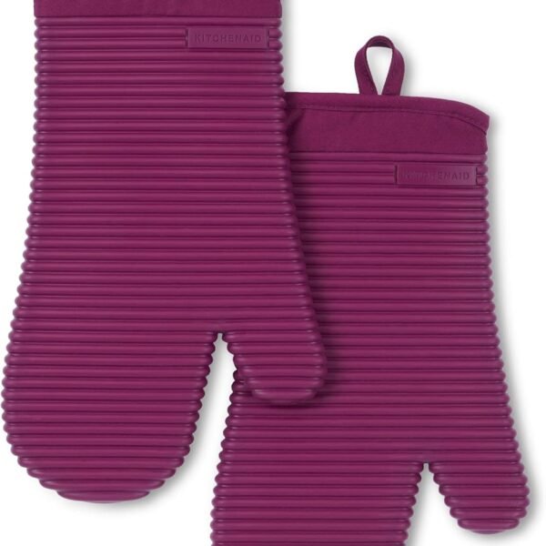 Ribbed Soft Silicone Oven Mitt Set, 7"x13", Milkshake 2 Count