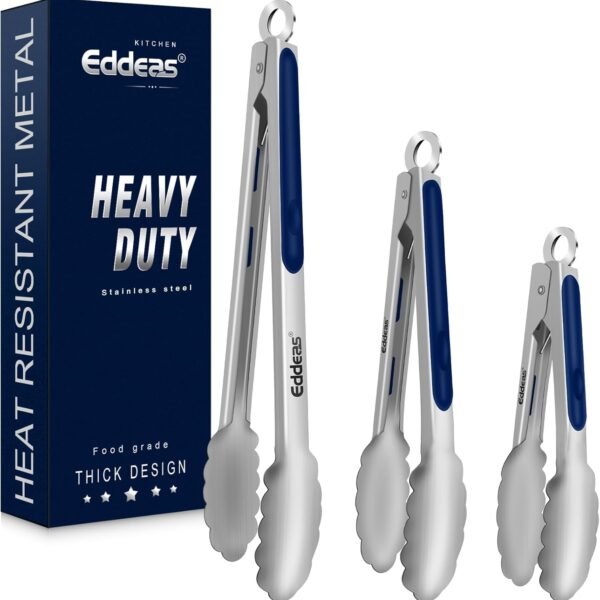 Tongs For Cooking - Heat Resistant 600 Degrees Stainless Steel Kitchen Tong,Heavy Duty Metal Locking Tongs - Perfect for Food,Salad and BBQ set of 3 (7",9" and 12") Dishwasher