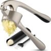 Premium Garlic Press Set - Rust Proof & Dishwasher Safe Professional Garlic Mincer Tool - Easy-Squeeze, Easy-Clean with Soft, Ergonomic Handle - Silicone Garlic Peeler & Brush (Silver)