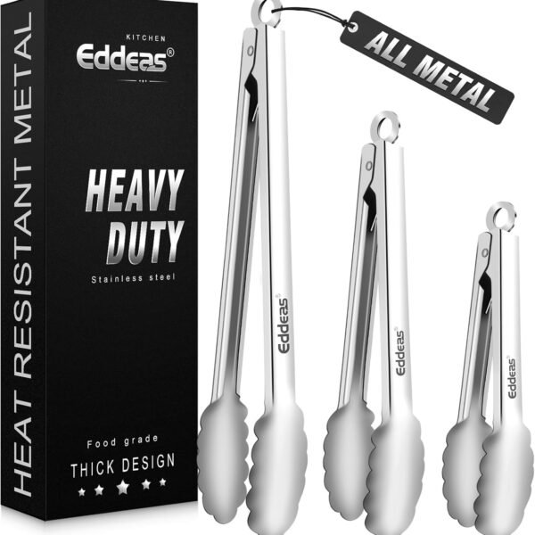Tongs For Cooking - Heat Resistant 600 Degrees Stainless Steel Kitchen Tong,Heavy Duty Metal Locking Tongs - Perfect for Food,Salad and BBQ set of 3 (7",9" and 12") Dishwasher